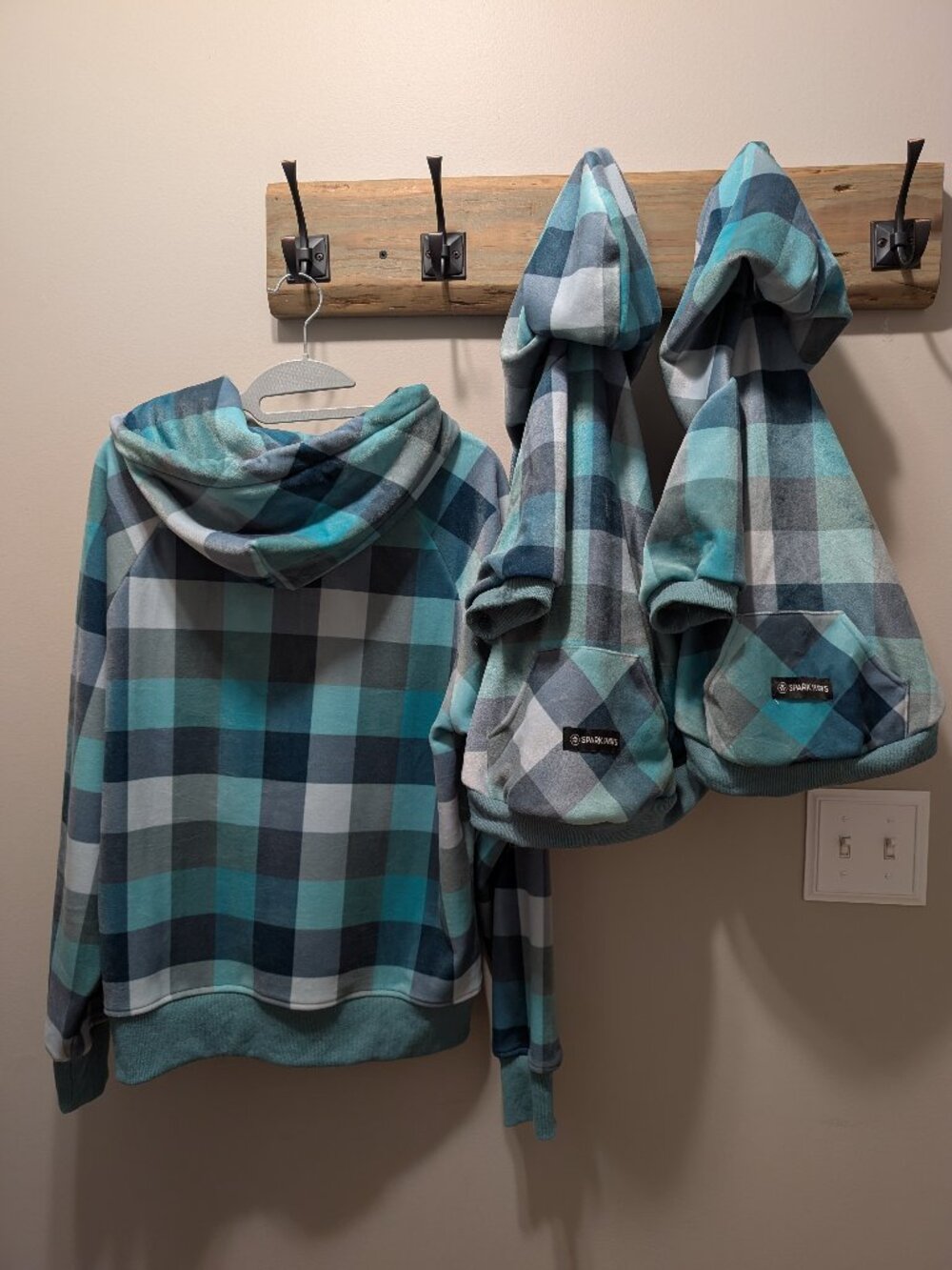 Sparkpaws velvet plaid hoodie set for one human & two dogs